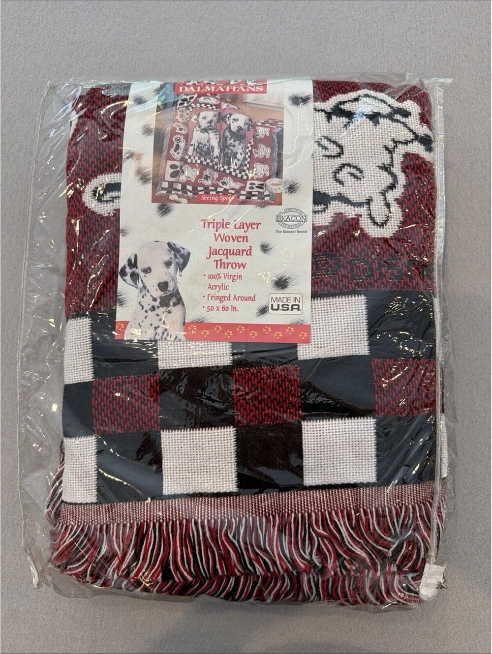 Vtg 90’s Disney 101 Dalmatians  Woven Throw Blanket W/fringe 50X60” New